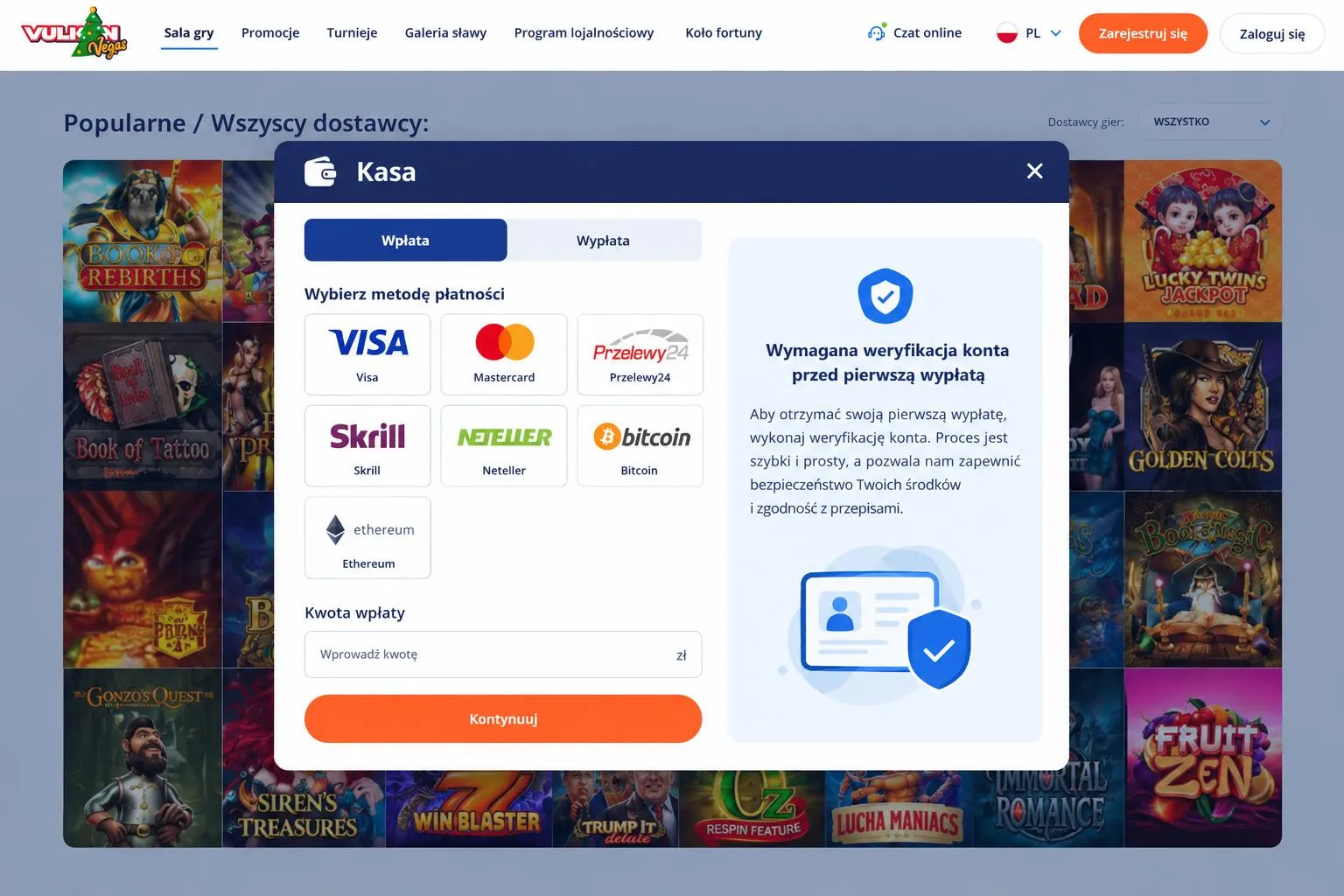 Weryfikacja przed pierwszą wypłatą — Vulkan Vegas aplikacja