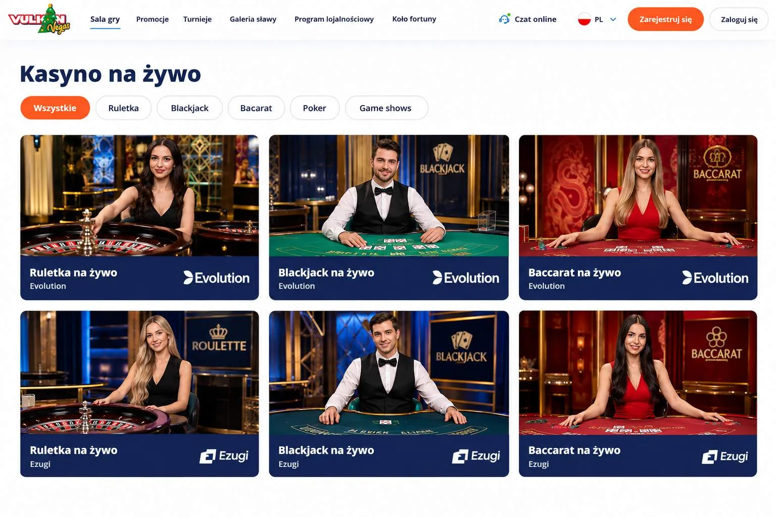 Dostawcy i stoły na żywo — Vulkan Vegas aplikacja